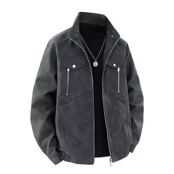New Men s American Motorcycle Suit In Autumn and Winter Is Simple and Versatile, with Stand-up Collar and Loose Fashion Leather Jacket. M