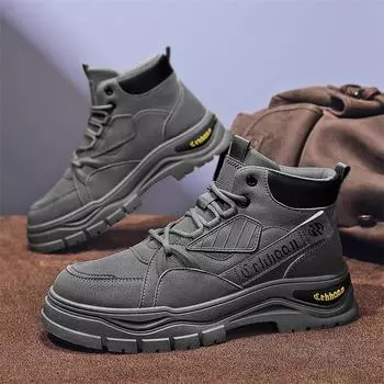 New Men s Casual Work Boots Trendy Thick Bottom Anti Slip Wear Resistant Fashion Leather Boots British Low Top Motorcycle Boots 39 хаки