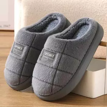 New men s cotton slippers Indoor Thick soled warm slipper for home use Couples Non-Slip Flat Shoes Platform male Cotton Slippers 40-41 серый