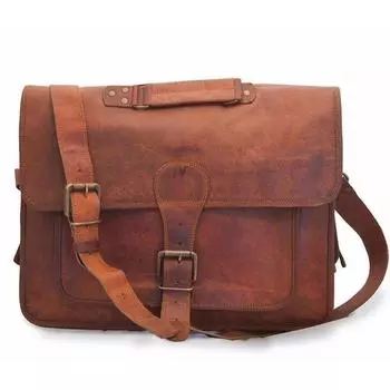 New Men s Leather Bag Messenger Laptop Shoulder Briefcase Handbag Satchel Brown 18 x 14 x 6 in