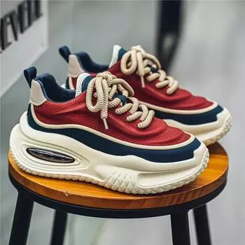 New men s leather platform dad shoes, light and comfortable board shoes, trendy casual sports shoes, fashionable and versatile men s shoes 39 красный
