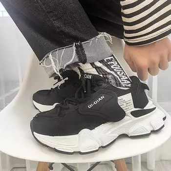 New men s platform dad shoes student low-top mesh breathable casual shoes men s color matching sports trendy shoes 39
