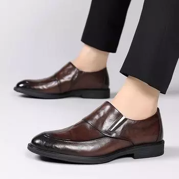 New Men s Pointed Office Formal Shoes Genuine Leather Chelsea Boots Men Fashion Ankle Boot Mens Casual British Style Brown Shoes 38 чёрный