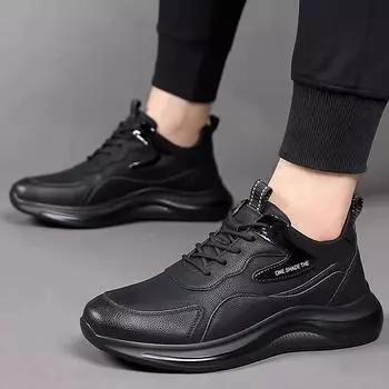 New men s shoes, waterproof and heightening casual shoes, trendy warm sports shoes, simple and versatile running shoes 39 чёрный