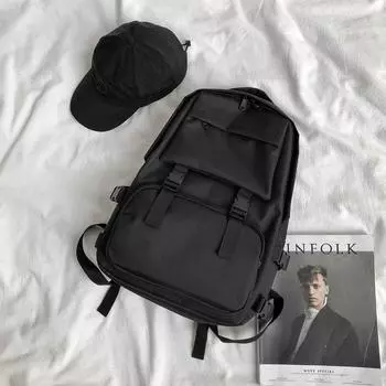 New men s simple backpack casual large-capacity travel female student schoolbag tooling backpack 21 inches. чёрный