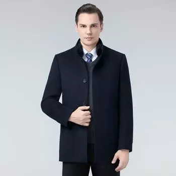 New men s woolen coat mid-length mink fur collar double-sided cashmere coat winter down liner top 165