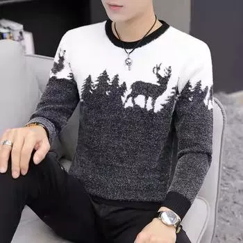 New Men S Youth High-End Thick Sweater Men S Autumn And Winter Korean Version Of The Trend Of Round Neck Sweater Men S Shirt XXL чёрный