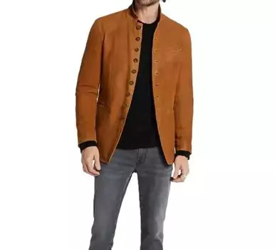 New Men Shirt Suede Brown Handmade Lambskin Leather Stylish Real Soft Party Casual Fit S коричневый