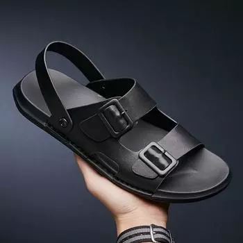 New Men Slippers Genuine Leather Men s Summer Shoes Man Fashion Casual Comfortable Black Flip-flops Sandals Male Adult Sneakers 38