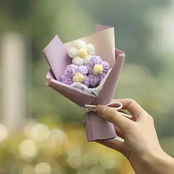 New Mini Flower Bouquet Graduation Artificial Flower Bouquet Crochet Knitted Flower Mother S Day Gift Wedding Guest Gift