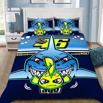 New Motorcycle Fleet VR-46 Bedding Set Single Twin Full Queen King Size Bed Set Adult Kid Bedroom Duvet cover Set Home Textiles EU Single(135x200cm)