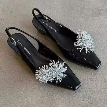 New New Shallow Mouth Square Head Evening Shoes Women s Black Temperament Trip Band Baotou Sandals After Fireworks 35