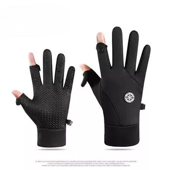 New Outdoor Warm Gloves for Men Cycling Sports Autumn and Winter Touch Screen Plus Velvet Round Mark Waterproof and Non Slip Gloves One Size