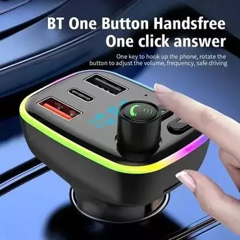 New P2 Bluetooth 5.0 Car Wireless FM Transmitter Adapter 2USB Audio Player Modulator Receiver MP3 AUX Handsfree PD Fast Charger 12X8X4CM чёрный