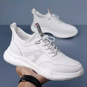 New Platform Leather Men s Sneakers Designer Soft-soled Casual Man Shoes Spring Autumn Outdoor Male Jogging Sneakers Comfortable 38 белый