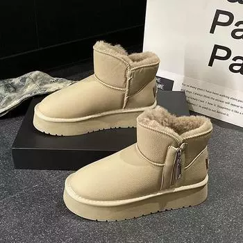 New Platform Women s Ankle Boots Side Zipper 2024 Winter Chunky Warm Short Plush Solid Color Ladies Shoes Zapatos Mujer 35 чёрный