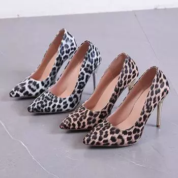New Pointed Fashion Casual High Heels Leopard Pattern High Quality Thin Heels with Shallow Mouth Women s High Heels women shoes 34