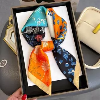New Print 70*70cm Silk Square Scarf Women Neckerchief Female Headband Foulard Bag Ribbon Hairband Lady Hijab Bandana Scarfs 70X70cm