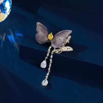 New product personalized design versatile exquisite corsage pin coat accessories fly together embroidered fringed butterfly brooch синий