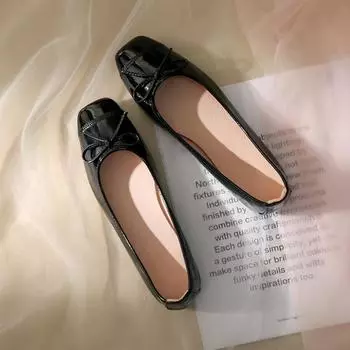 New red single shoes spring and autumn nude soft sole four seasons bow flat women s shoes 35 чёрный