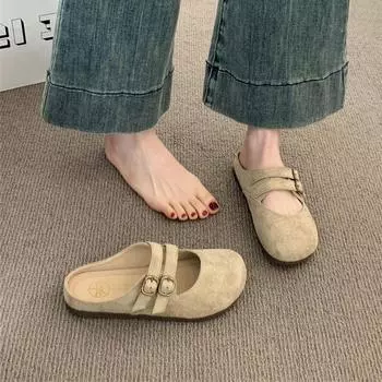 New retro bag head half slippers women s outer wear spring and summer one-pedal lazy Mary Jane single shoes 35 абрикосовый