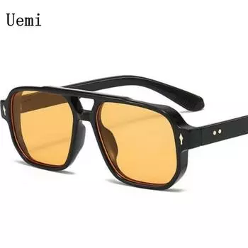 New Retro Double Bridge Square Sunglasses For Women Men Fashion Luxury Design Rivets Sun Glasses Trending Shades UV400 Eyeglasse As the picture