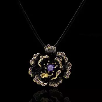 New Retro Sunflower Brooch Floral Zircon Chinese Personality Gold Exaggerated Black Gold Two Color Necklace