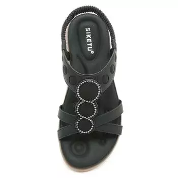 New sandals latex bohemian rhinestone comfortable vacation plus size flats 36 чёрный