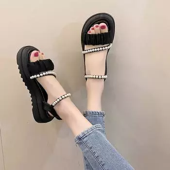 New sandals women s summer new beach shoes flat bottom wear non-slip 35 чёрный