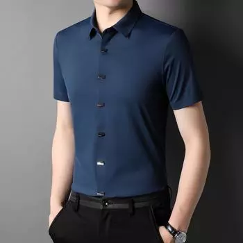 New Shirt Men s Casual Thin Lapel Fashion Solid Color Shirt Cardigan Business Men s Wear M