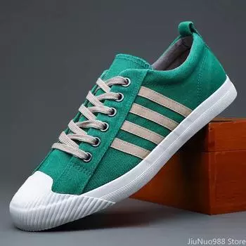 New Shoes for Men Canvas Casual Shoes Spring Summer Striped Flat Skateboard Shoes Youth Lace-up Sneakers 38 чёрный