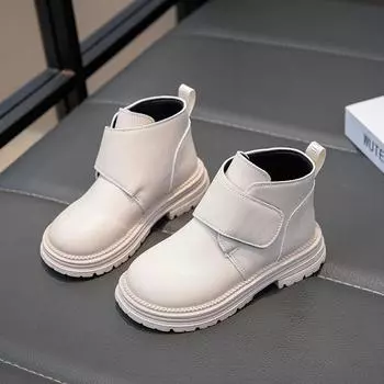 New Simple Kids Shoes Boots for Girl Solid Color Causal Boys Leather Boots Fashion Classic Versatile Children School Ankle Boots 21 чёрный