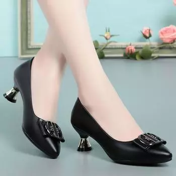 New Slim Women s Shoes Black High Heels Comfortable and Shallow Mouthed Fashion square Buckle Single Work Shoes for Ladies 37
