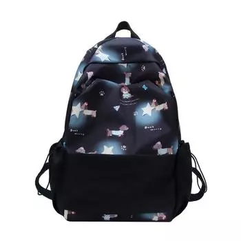 New small fresh student schoolbag large capacity casual printing cartoon sweet beautiful women backpack light travel backpack чёрный