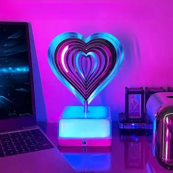 НОВАЯ маленькая настольная лампа 3D стерео вращающаяся атмосферная лампа металлический ветряной вертушка комнатный прикроватный светильник RGB светодиодный ночник подарок на день рождения