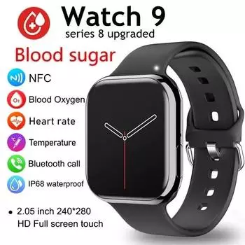 НОВЫЕ умные часы серии 9, мужские кровяное давление, BT Call, NFC, мониторинг сна, беспроводная зарядка, женские спортивные умные часы для IOS Android чёрный