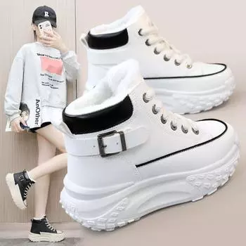 New Sneakers for Women Lace-Up White Vulcanize Shoe Casual Fashion Dad Shoes Platform Sneaker Warm Comfortable Cotton Shoes 35(Foot 22.5cm) чёрный