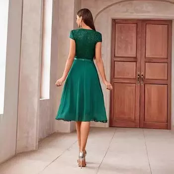 New solid color spring and summer new women s clothing, short-sleeved slim-fitting women s dress 0XL зелёный
