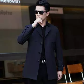 New spring and autumn men s windbreaker, mid-length business casual mulberry silk top, middle-aged dad s thin jacket 170