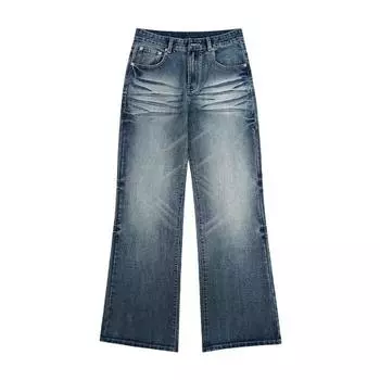 New Spring and Summer American Corrugated Cat Whisker Jeans Men s Loose A-line Micro-flare Trousers S