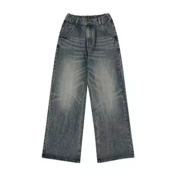 New Spring and Summer Elastic Waist American Retro Jeans Men s Loose Straight A-line Trousers S