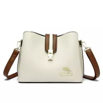New Spring and Summer Large-capacity Casual One-shoulder Crossbody Bag Soft Leather Solid Color Simple Bucket Bag