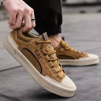 New spring and summer men s breathable mesh casual board shoes pigskin first layer men s leather shoes 38 золотистый