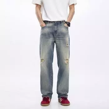 New Spring and Summer Men s Loose Straight American Retro Ripped Jeans 28