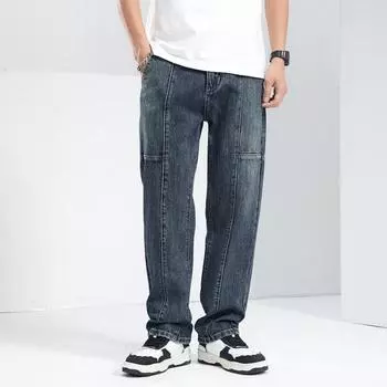 New Spring and Summer Men s Loose Straight American High Street Jeans 28 синий