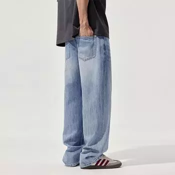 New Spring and Summer Men s Wide-leg Trousers Loose American High Street Straight Jeans 28