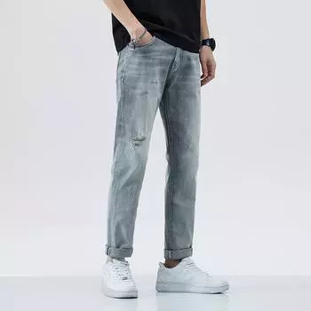 New Spring and Summer Style Micro-stretch Personality Gray American Slim Small Straight Jeans for Men 28