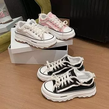 New Spring/Autumn Fashionable Thick-soled Casual Shoes Wear-resistant/Comfortable Sports Shoes Heightening Student Running Shoes 36 чёрный