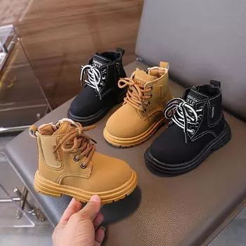 New Spring Autumn Kids Boots for Boys Round-toe Causal Children Ankle Boots Fashion Simple Girls Thick Bottom School Black Boots 21 чёрный