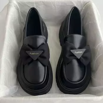 New spring retro small leather shoes platform women s thick heel single shoes soft sole large size women s shoes 35